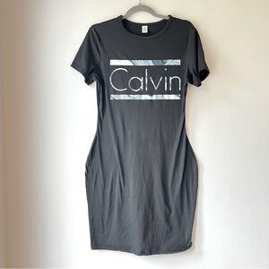 Calvin Logo T-Shirt Dress Black Medium | Stretchy Bodycon Graphic Casual Summer